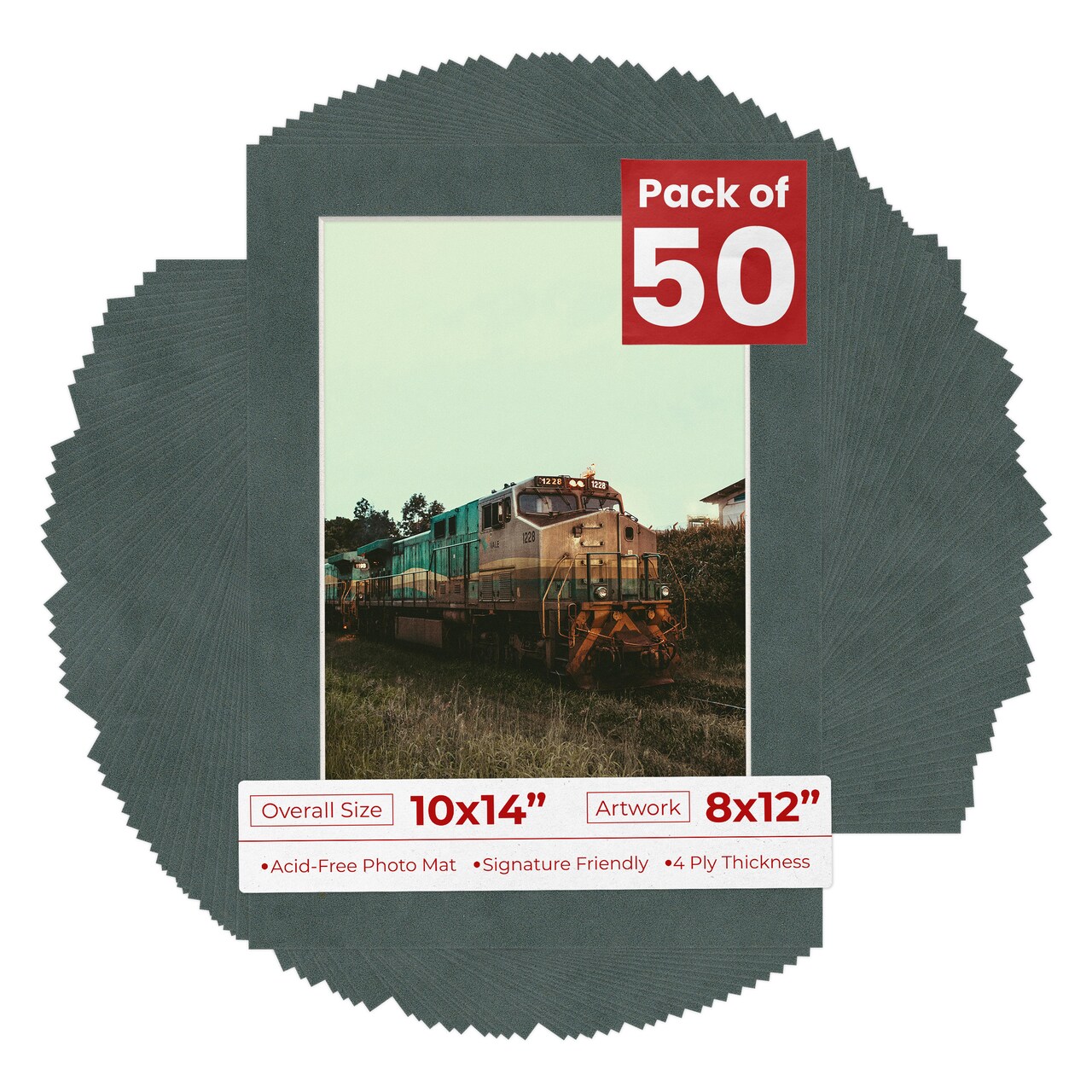 Dark Grey Suede Mat Board for 10x14 Frames - Fits 8x12 Photos